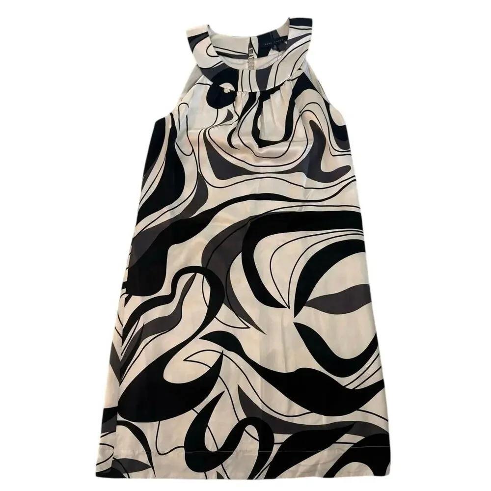 Dora Landa White Black Abstract Halter Dress Size 6
